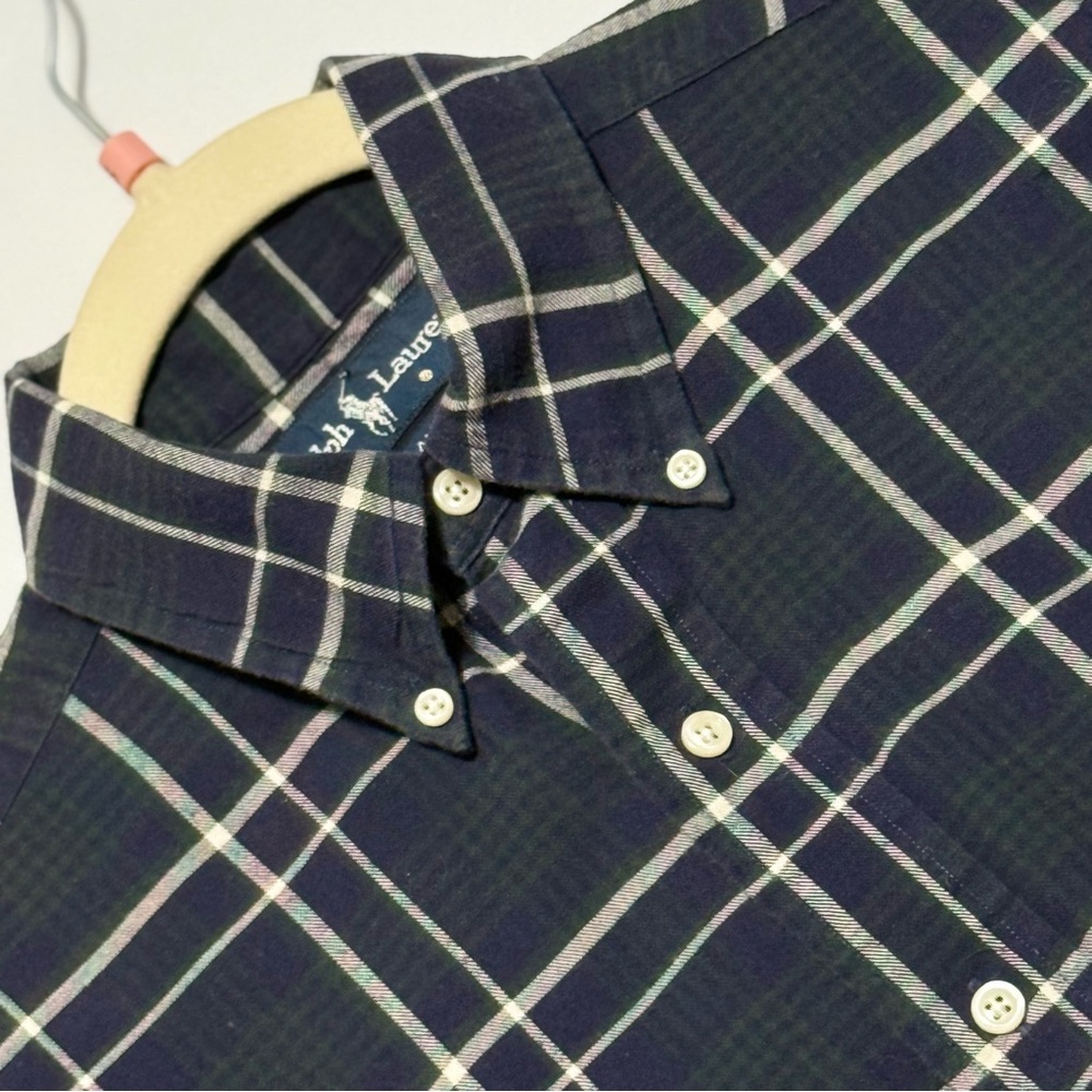 Ralph Lauren Men's Dark Blue & Green Plaid Checkered Size S Shirt‎ Excellent